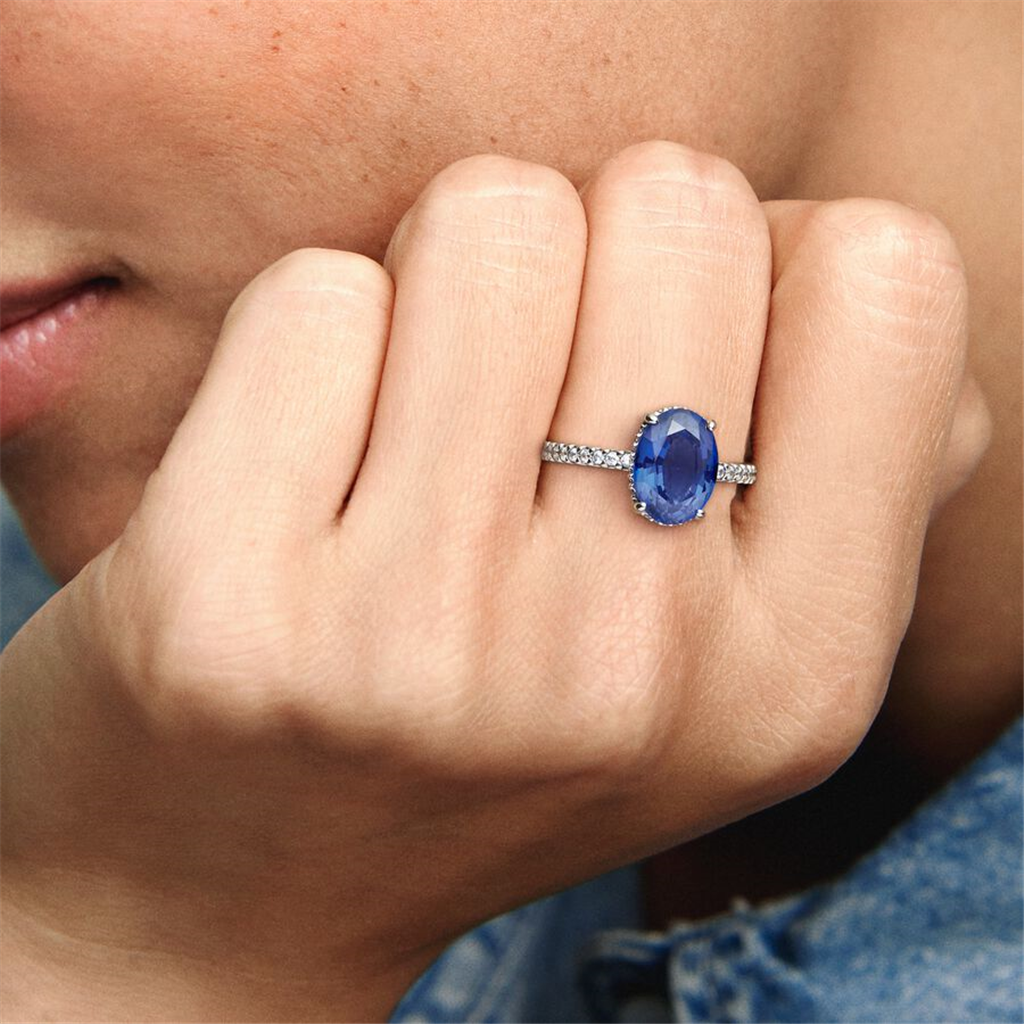 Pandora TImeless Sparkling Statement Blue Halo Ring Size 7.5