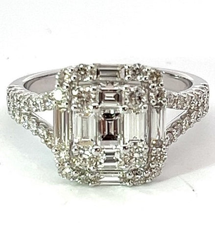 Ladies 14KT White Gold Emerald Cut Low Profile Engagement Ring