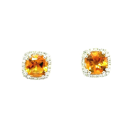 14K Gold Diamond And Citrine Halo Earrings