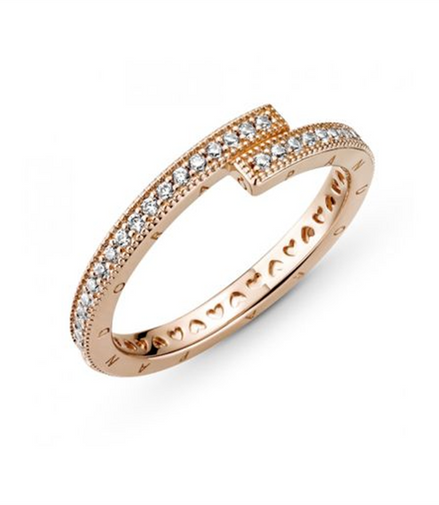 Pandora Signature Rose Sparkling Overlapping Ring Size 6