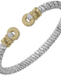 Vahan 14K Gold And Sterling Silver 4mm Diamond Beaded Open Cuff Bangle