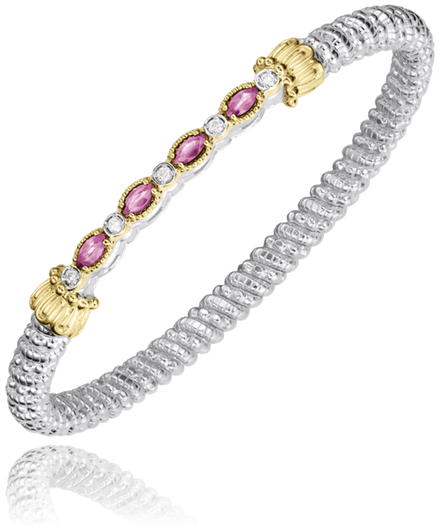 Vahan 14K Yellow Gold and Sterling Silver 4mm Pink Sapphire And Diamond Closed Bracelet