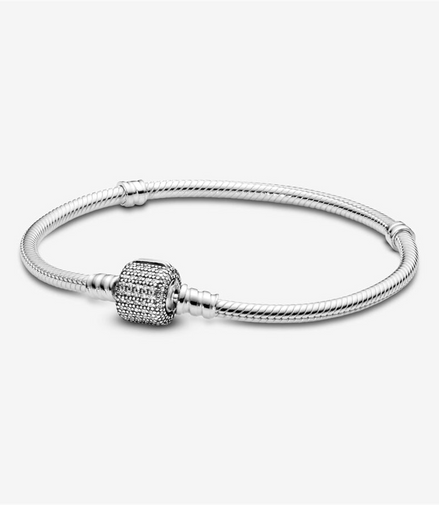 Pandora Moments Sparkling Pavé Clasp Snake Chain Bracelet Size 16