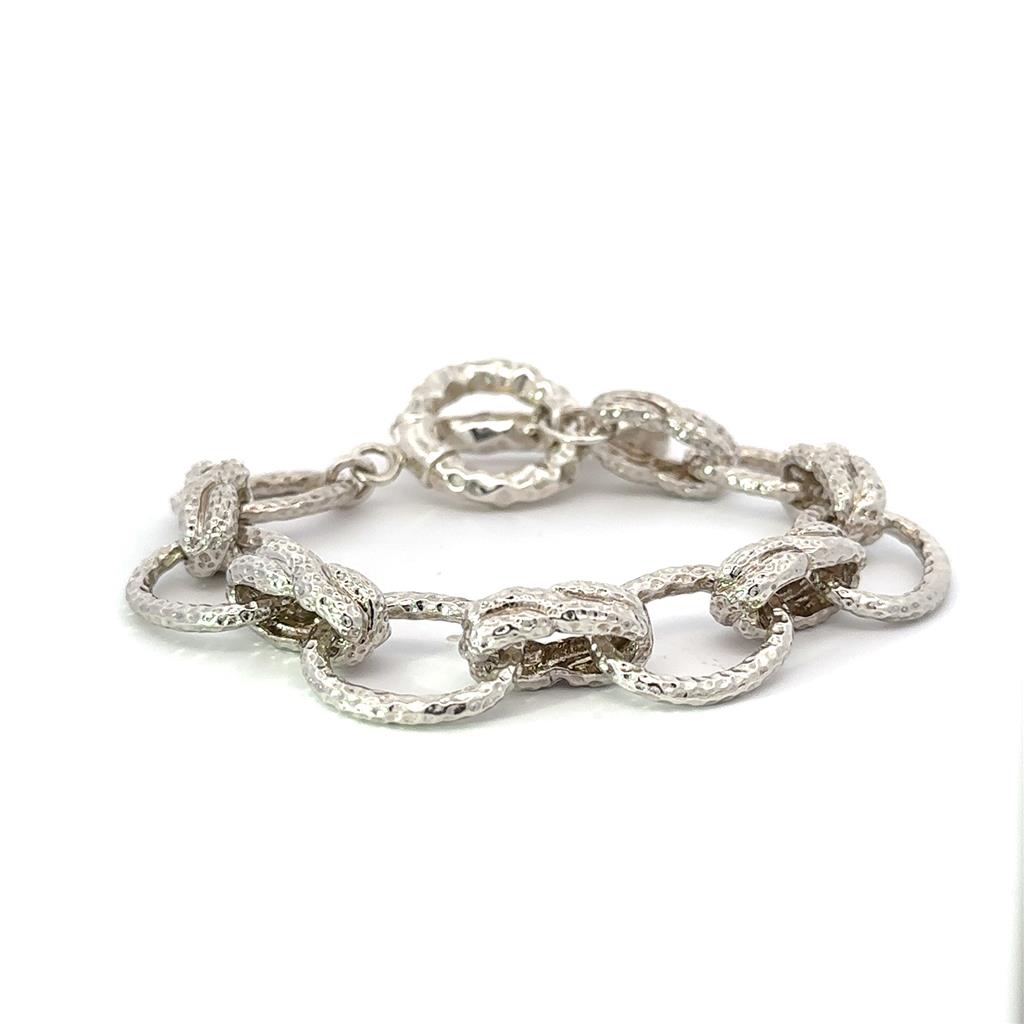 Raymond Mazza Sterling Silver Hammered Oval Link Toggle Bracelet