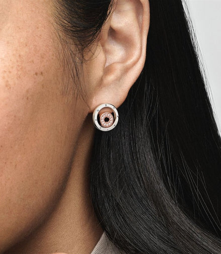 Pandora Signature Two-Tone Logo Circles Stud Earrings