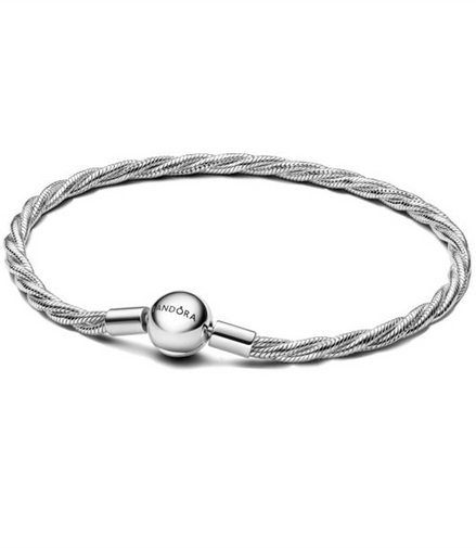 Pandora Round Pandora Clasp Sterling Silver Twisted Snake Chain Bracelet Size 17