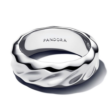 Pandora Rippled Wide Band Sterling Silver Ring Size 7.5