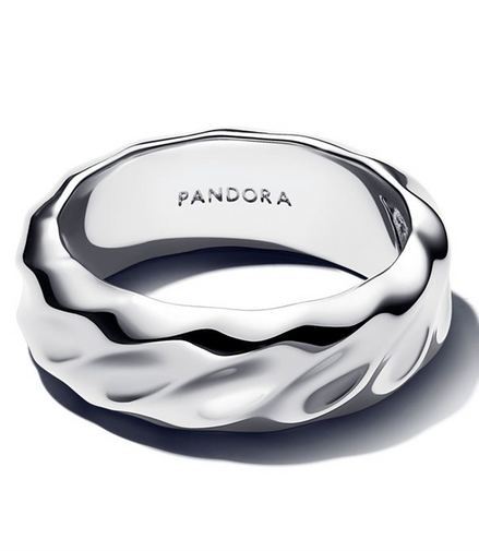 Pandora Rippled Wide Band Sterling Silver Ring Size 7