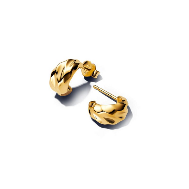 Pandora Essence 14K Gold Plated Rippled Open Hoop Earrings