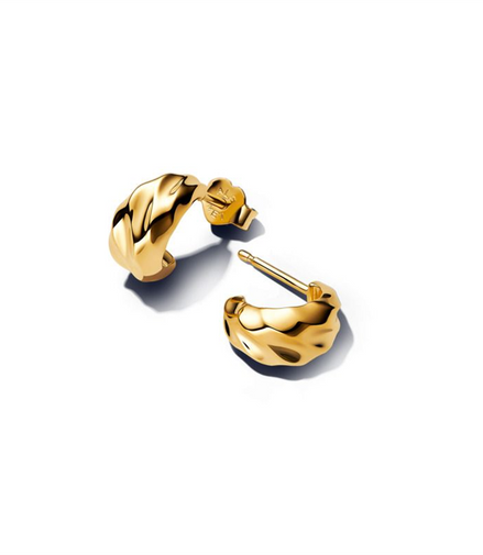 Pandora Essence 14K Gold Plated Rippled Open Hoop Earrings