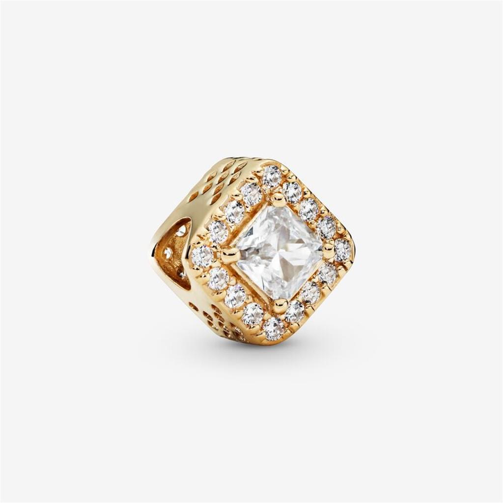 Pandora Timeless 14K Gold  Square Sparkle Halo Charm