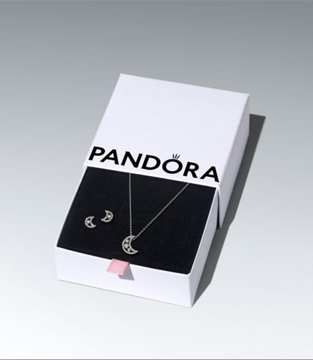Pandora Moon Stud Earrings and Pendant Necklace Gift Set