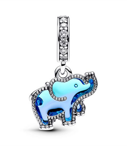 Pandora Moments Blue Murano Glass Elephant Dangle Charm