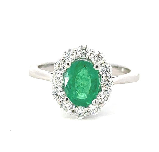 14Kwg  Emerald And Diamond Ring