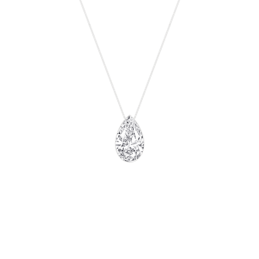 14K White Gold 1 CTW Lab Grown Diamond Seamless Solitaire Pear Shaped Pendant Necklace