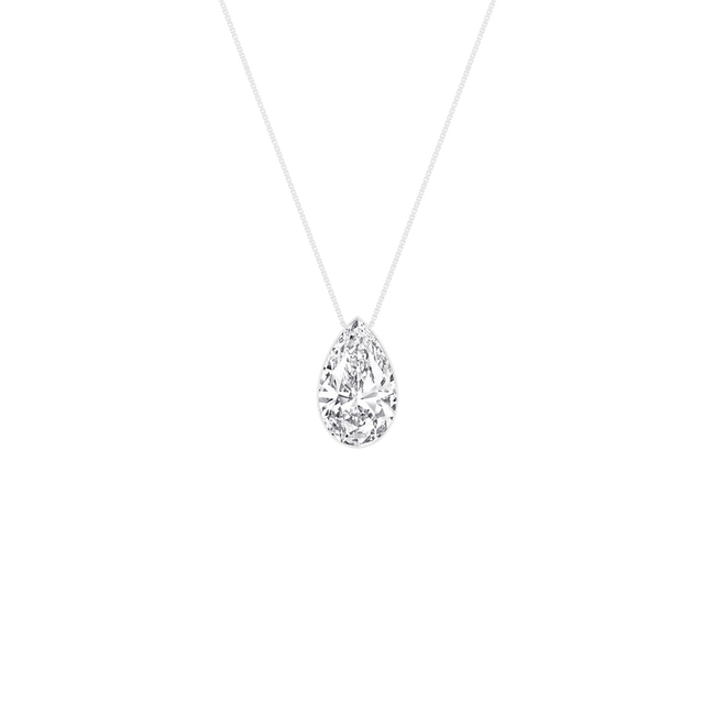 14K White Gold 1 CTW Lab Grown Diamond Seamless Solitaire Pear Shaped Pendant Necklace