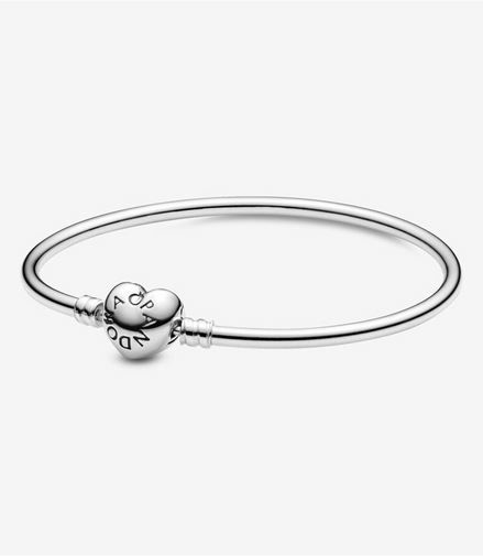 Pandora Moments Heart Clasp Charm Bangle Bracelet Size 19
