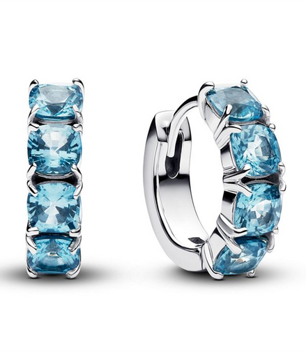 Pandora Sterling Silver Light Blue Stone Hoop Earrings