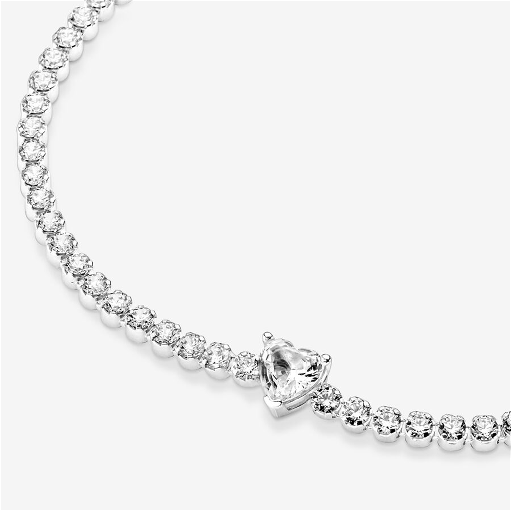 Pandora Timeless Sparkling Heart Tennis Bracelet Size 16