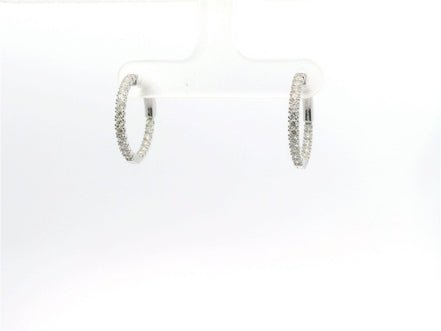14K White Gold Diamond Huggie Hoop Earrings