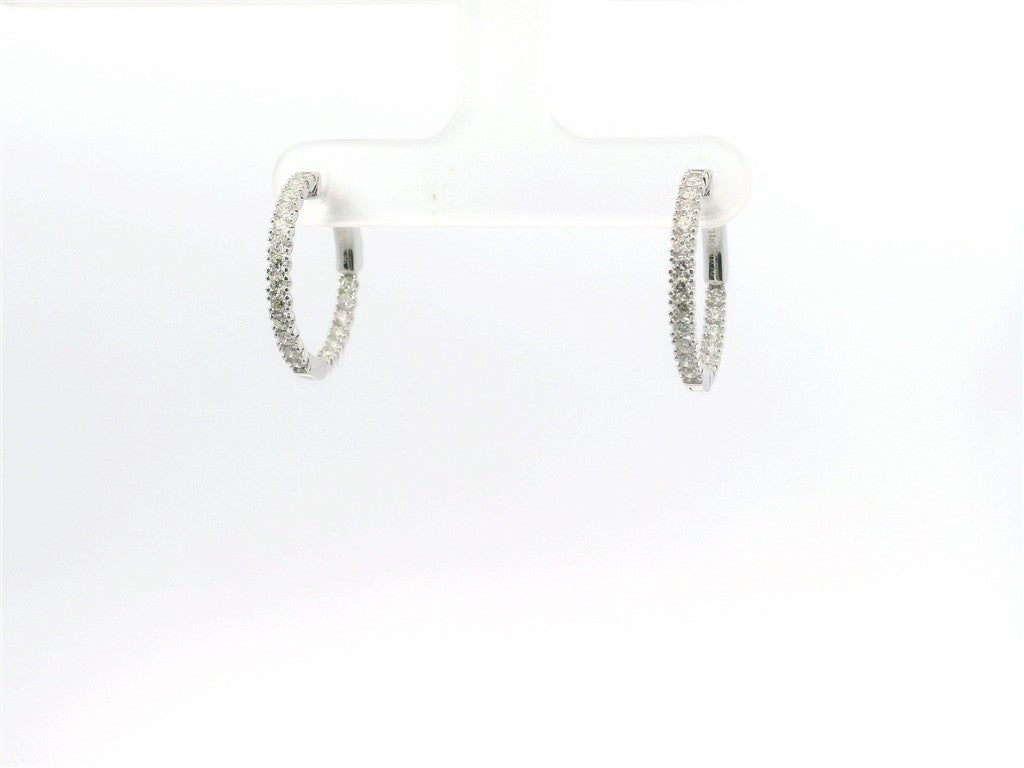 14K White Gold Diamond Huggie Hoop Earrings