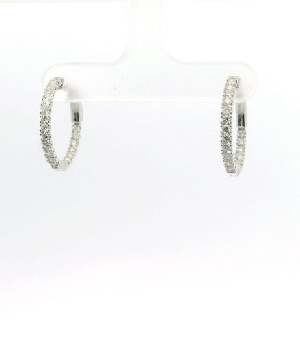 14K White Gold Diamond Huggie Hoop Earrings