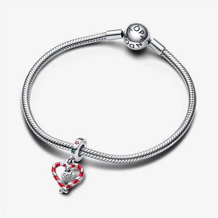 Pandora Moments Double Candy Cane Heart Christmas Dangle Charm