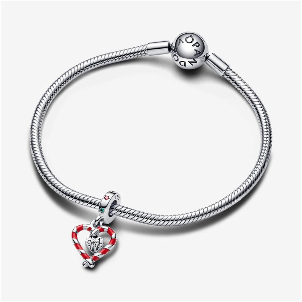 Pandora Moments Double Candy Cane Heart Christmas Dangle Charm