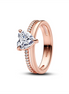 Pandora Timeless Rose Double Band Heart Ring Size 6