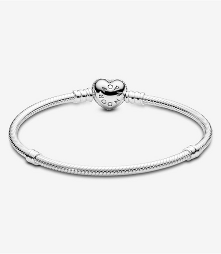 Pandora Moments Sparkling Heart Clasp Snake Chain Bracelet Size 19