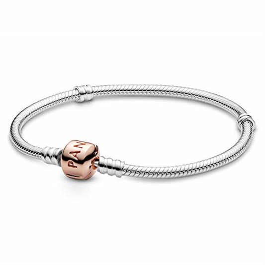 Pandora Moments Rose Barrel Clasp Snake Chain Bracelet Size 18