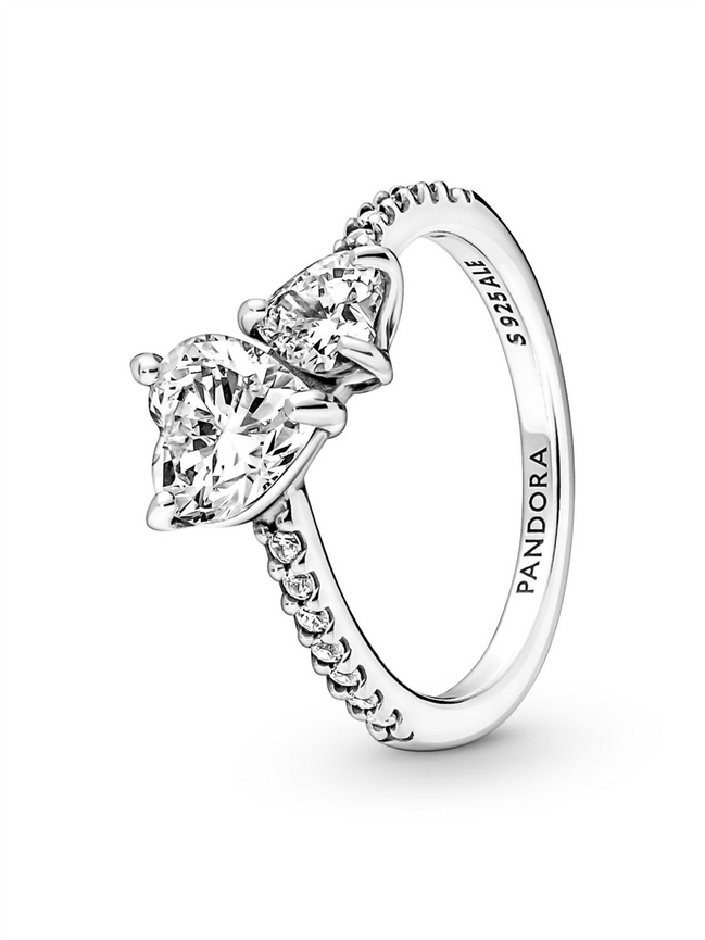 Pandora Timeless Double Heart Sparkling Ring Size 6