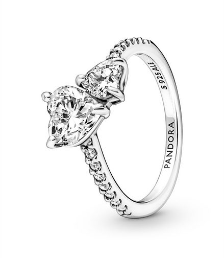 Pandora Timeless Double Heart Sparkling Ring Size 6