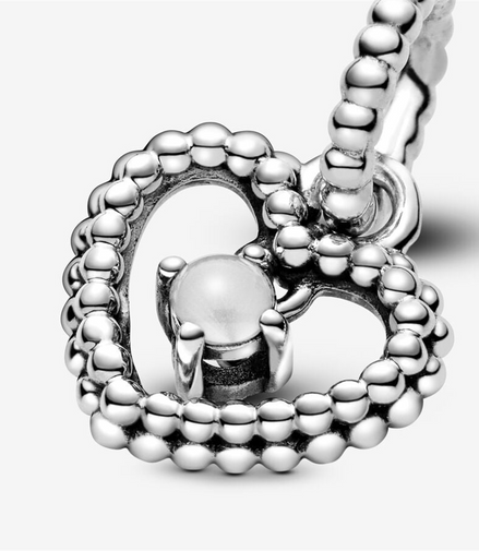 Pandora Moments April Milky White Beaded Heart Dangle Charm