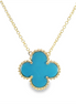 14K Yellow Gold And Turquoise Flower Shaped Beaded Design Pendant