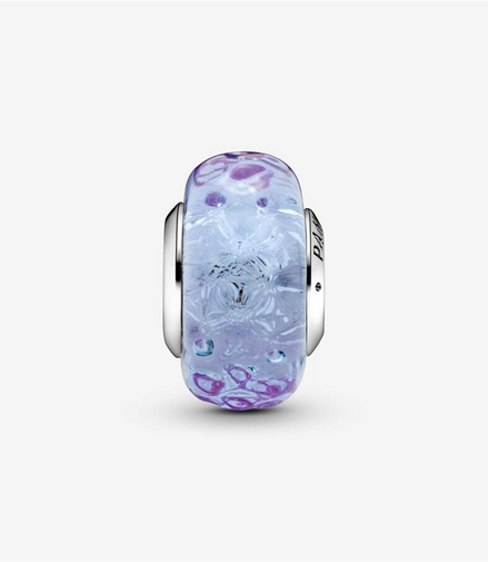 Pandora Moments Wavy Iiridescent And Lavender Murano Glass Charm