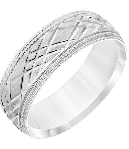 Men's 14K White Gold Diagonal Swiss Cuts Wedding Band Size 10
