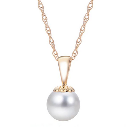 14K Yellow Gold And 8-8.5 mm Freshwater Peral Pendant Necklace