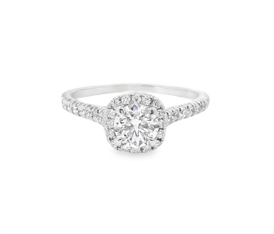 14K White Gold And 0.93 CTW Diamond Halo Engagement Ring