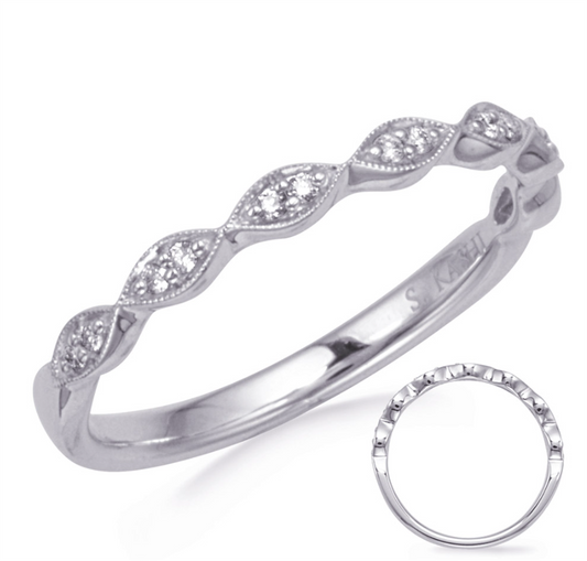 14K White Gold And 0.07 CTW Pave' Diamond Marquise Shaped Wedding Band
