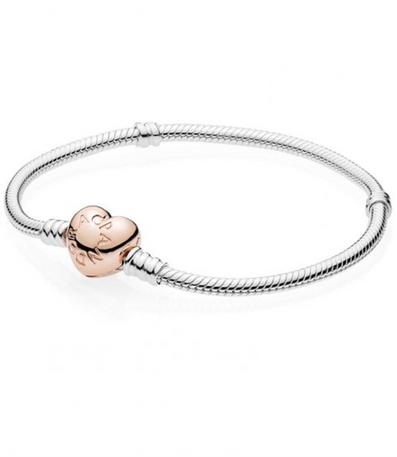 Pandora Moments Rose Heart Clasp Snake Bracelet Size 16
