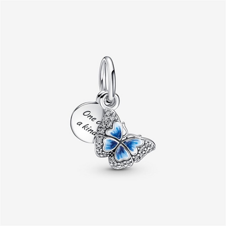 Pandora Moments Blue Butterfly & Quote Double Dangle Charm