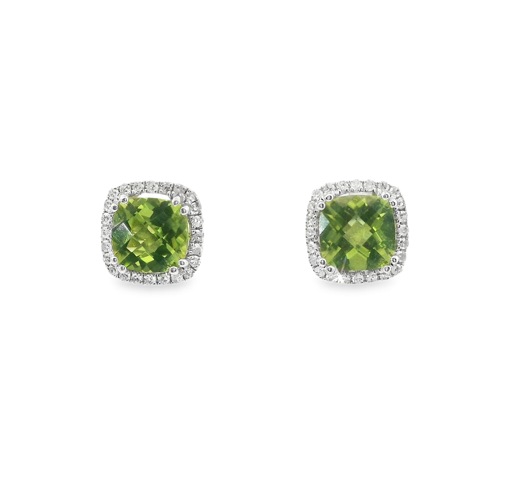 14K Yellow Gold Diamond And Peridot Halo Earrings