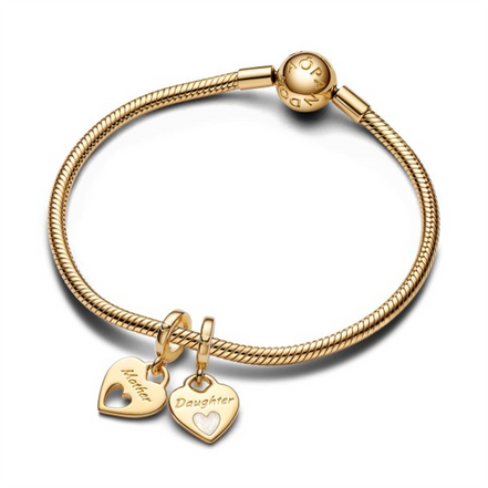 Pandora Mother & Daughter Double Heart Splittable Gold-Plated Dangle Charm