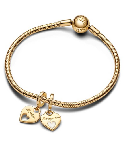 Pandora Mother & Daughter Double Heart Splittable Gold-Plated Dangle Charm