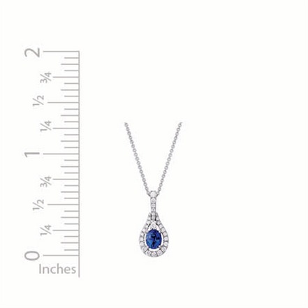 14K White Gold Daimond And Sapphire Oval Shaped Pendant Necklace
