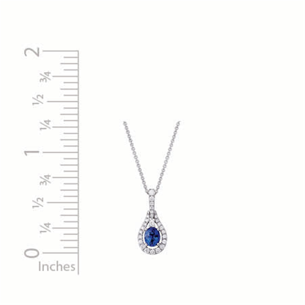 14K White Gold Daimond And Sapphire Oval Shaped Pendant Necklace
