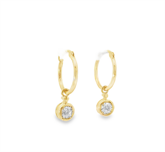 14K Yellow Gold And 0.61 CTW Diamond Dangle Hoop Earrings