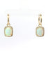 14K Yellow Gold Opal And Diamond Cabochon Drop Dangle Earrings