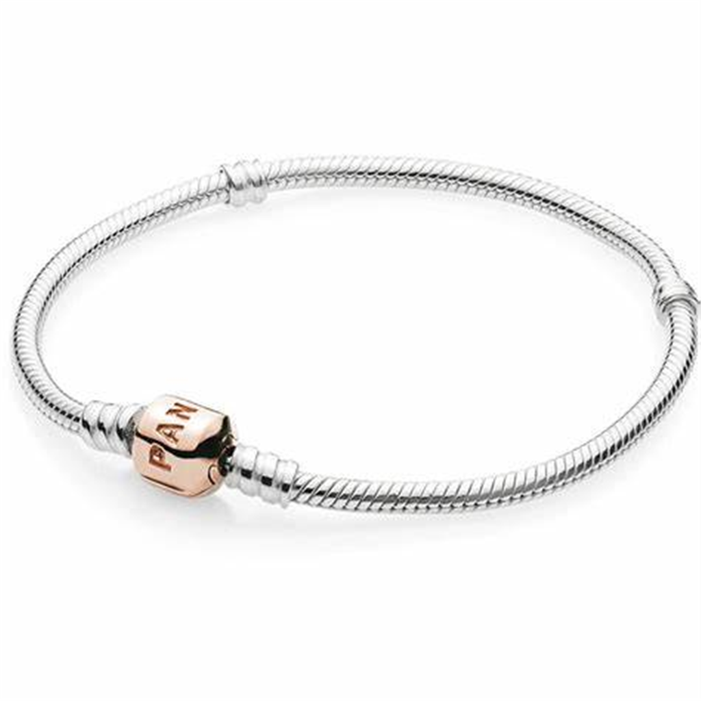 Pandora Moments Rose Barrel Clasp Snake Chain Bracelet Size 19